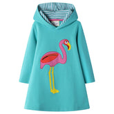 Tunica bumbac cu gluga, aplicatii cusute, Flamingo, verde